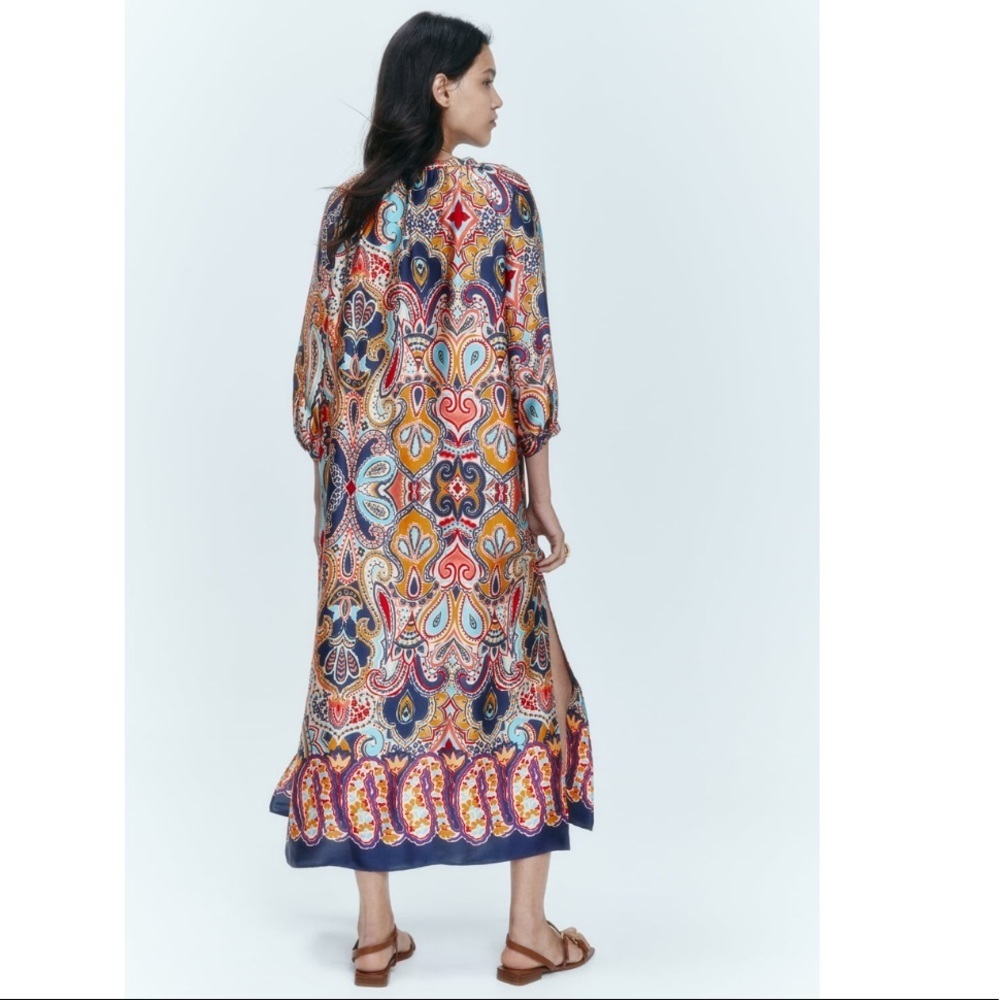 NWT Zara Boho Paisley Floral Print Fluid  MIDI /MaXi Dress - Picture 4 of 7